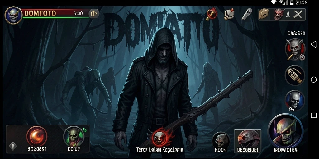 Screenshot DOMTOTO menampilkan suasana mencekam di lorong gelap.