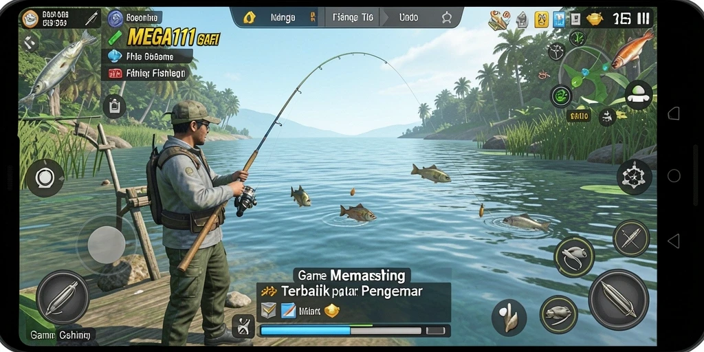 Gameplay menarik dalam MEGA111 yang menampilkan aksi memancing.