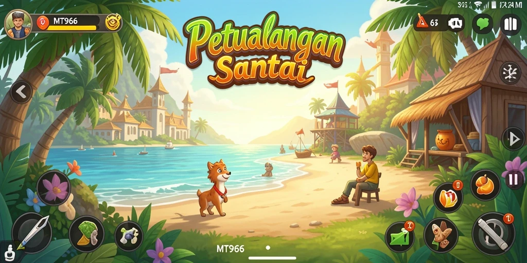 Tampilan gameplay MT966 yang ceria dan penuh warna.